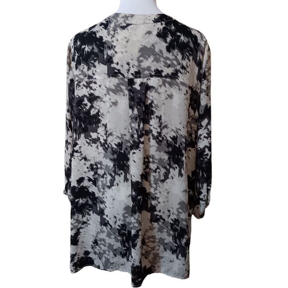 ROSE & OLIVE Long Tunic Top Blouse 1X Artsy Career Office Special Event V-Neck‎ - Picture 3 of 10